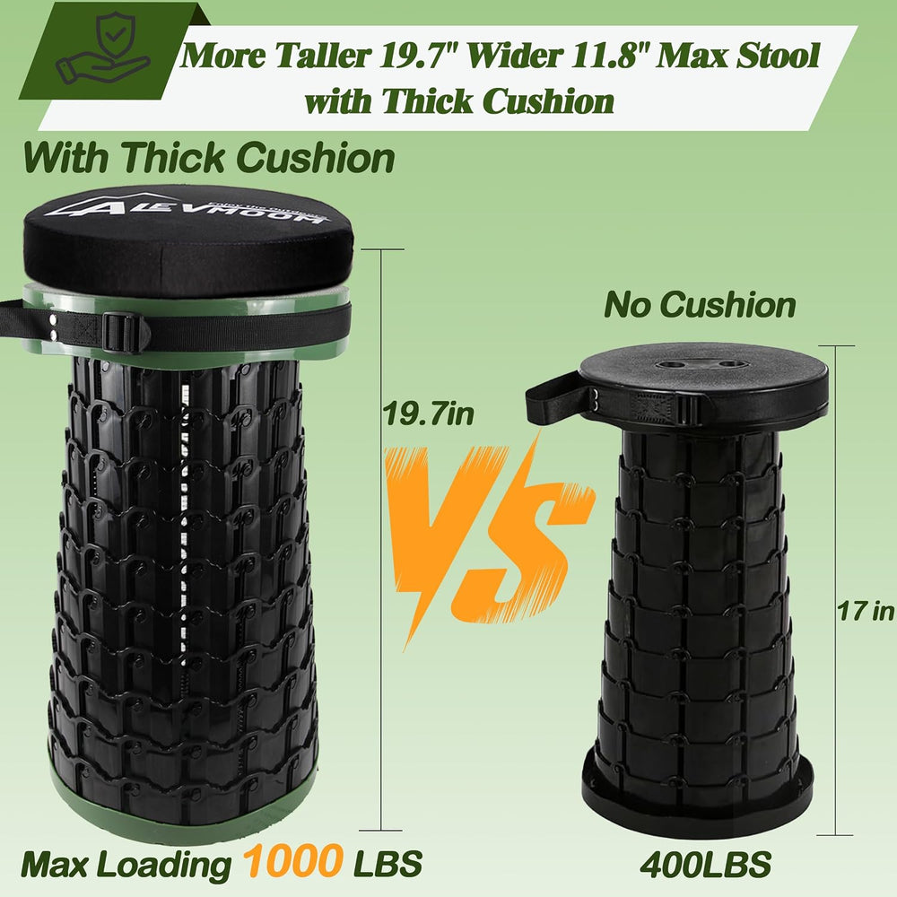 Upgraded XXL Collapsilbe Stool with Cushion,More Sturdy and Height 19.7“,D11....