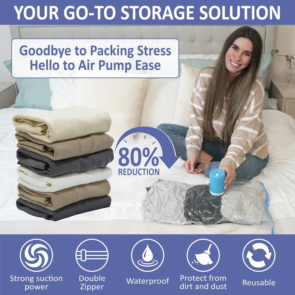 15 Pack Travel Vacuum Storage Bags with Rechargeable Wireless Electric Pump for Luggage, Suitcase, Carry-on Size Vacuum Seal Compression Space Saver Bags for Clothes and Clothing Travel