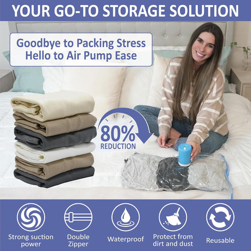 15 Pack Travel Vacuum Storage Bags with Rechargeable Wireless Electric Pump for Luggage, Suitcase, Carry-on Size Vacuum Seal Compression Space Saver Bags for Clothes and Clothing Travel