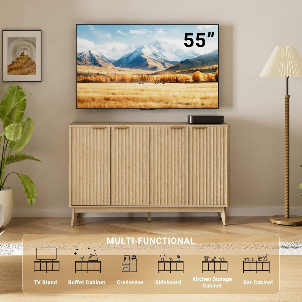 Sideboard Cabinet, 55'' Buffet Cabinet, Modern Fluted Storage Cabinet...