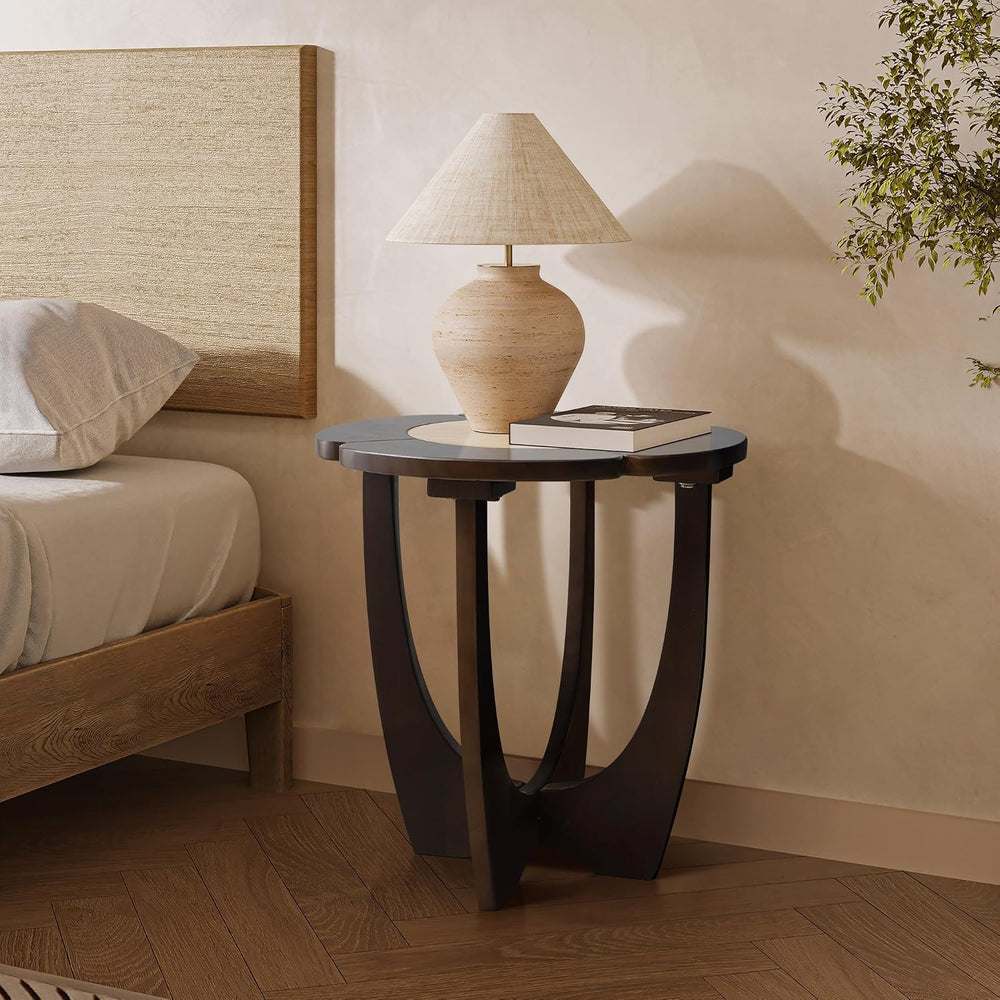 LuxenHome 18" Round Side Table, Mid-Century Modern Wood End Table with C...