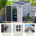 4x8 FT Lean-to Resin Shed with Floor Included, Waterproof Plastic Storage Cabinet, Garden Tool Sheds for Outdoor Wall