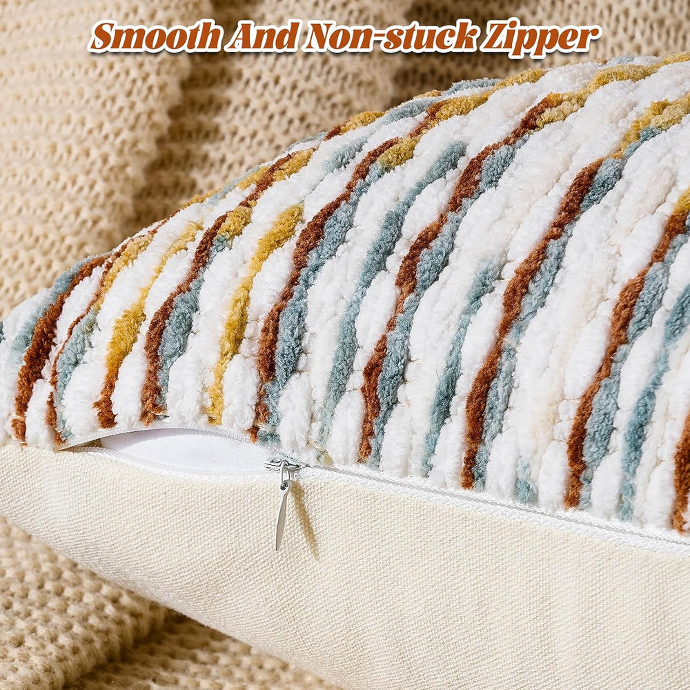 AmHoo Set of 2 Boho Chenille Pillow Cover,12 x 20-Inch Brown