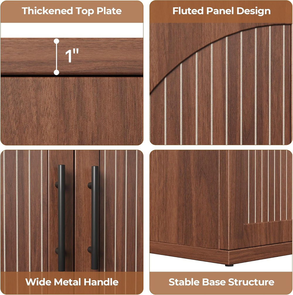 MapleGrace 31.5" Fluted Buffet Cabinet with Storage, Mid-Century Symmetr...