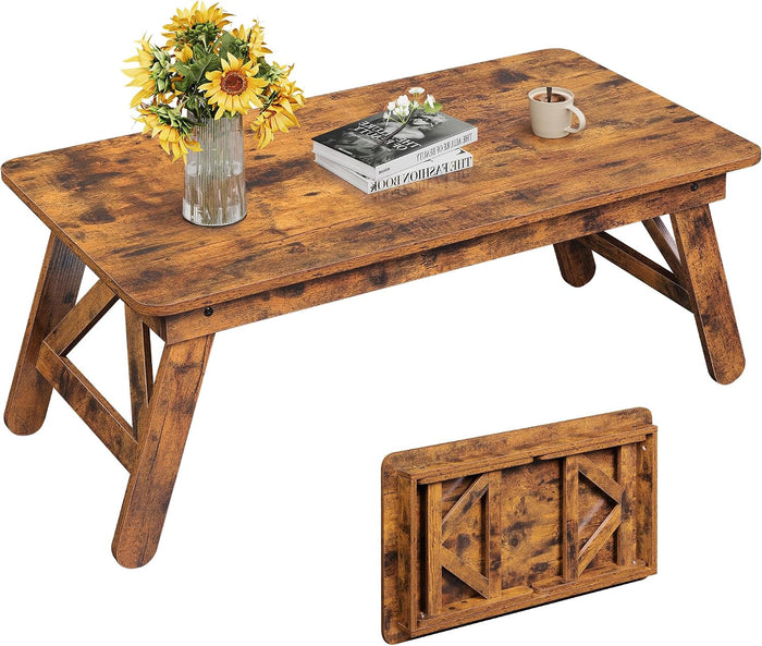 WLIVE Folding Coffee Table, Portable Small Coffee Table with No Assembly Needed for Living Room, Floor Table for Small Space (Rustic Brown)