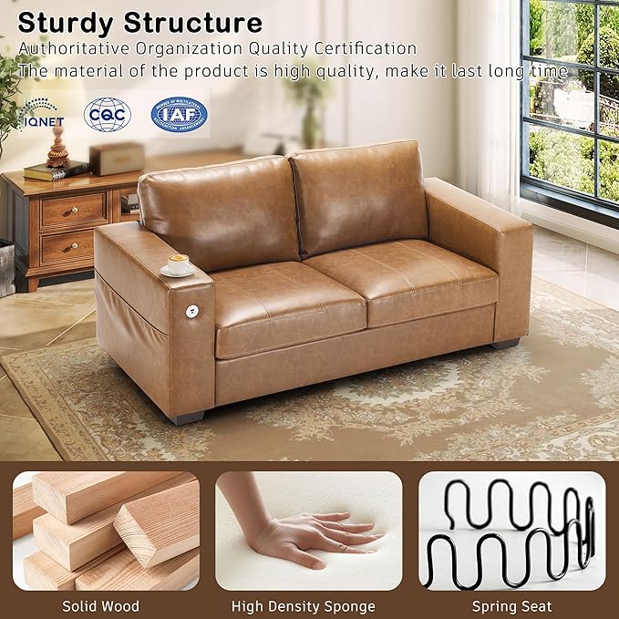 Hanherry Faux Leather 70" Sofa for Living Room, Modern Comfy Sofa with Medium Firm Seat Cushion, Removable Cover,Wide Armrest,USB/Type-C Port,Couches for Small Space,Apartment