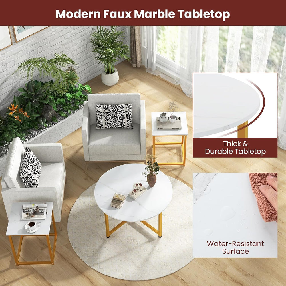 GIANTEX Round Nesting Table Set of 3, Wood Living Room Table Set, White | Mod...