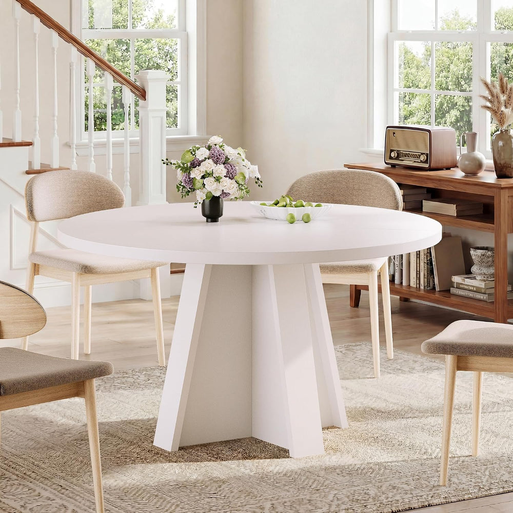 iPormis 47-Inch Round Dining Table for 4-6 People, Modern Wooden Kitchen Tabl...