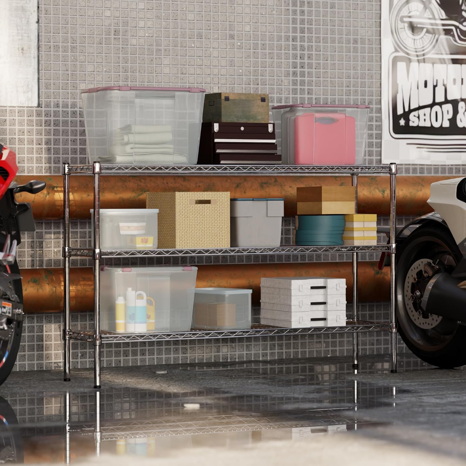 14" Deep x 54" Wide x 34" Height Wire Shelving Kit | 3-Tier | NSF Commercial Storage Rack Unit