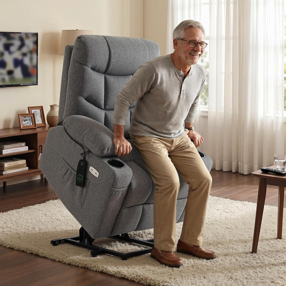 MCombo Power Lift Recliner for Elderly, Fabric 7287 (Dark Gray, Medium)