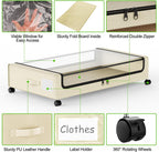 Under Bed Storage with Wheels, 2-Pack Underbed Storage Containers with Clear Lids, Under Bed Shoe Storage Organizer, Rolling Under Bed Storage for Clothes Shoes Blankets (Beige)