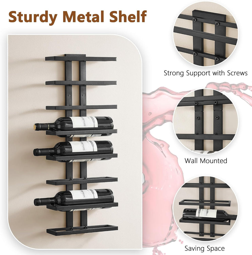 Hoctieon 2-Set 8 Tier Wall Mount Wine Rack (16 Tiers), Wall Racks for Wine Bo...