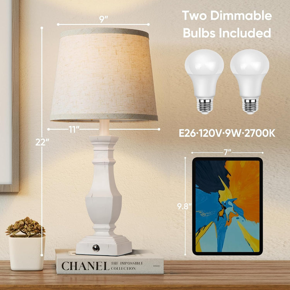 ROTTOGOON Dimmable Table Lamps Set of 2, Rustic Farmhouse Table Lamps for Liv...