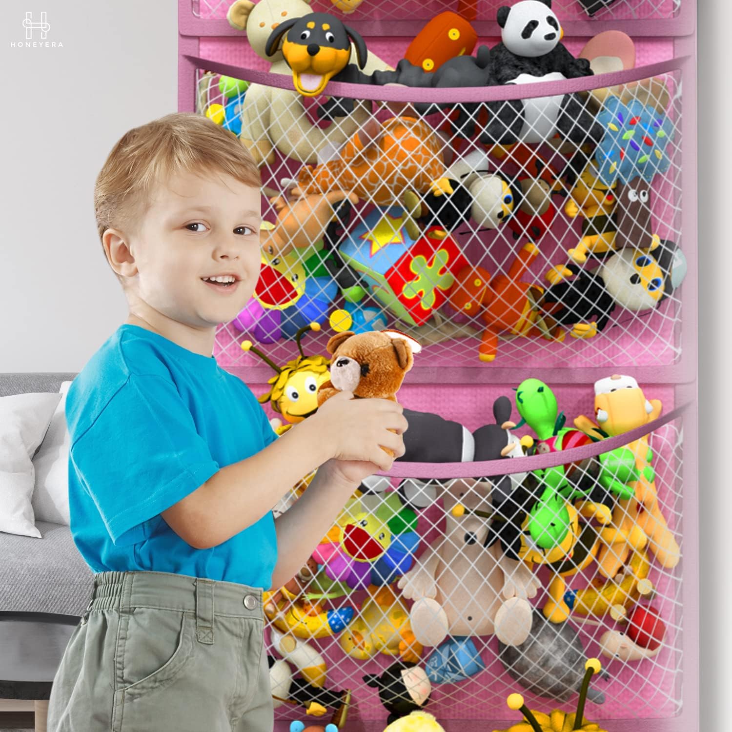 Honeyera Storage for Stuffed Animals - Over Door Organizer for Stuffies, Baby Accessories, and Toy Plush/Easy Installation with Breathable Hanging Storage Pockets Big Girls Chair Toddler Large Bag