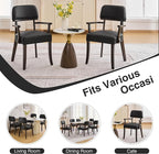 PU Leather Dining Chairs with Arms Set of 2, Upholstered Dining Room Chairs with Hardwood Legs & Open Curved Backrest,Modern Accent Kitchen Chairs 350 LBS Capacity, Black
