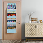 Univivi 5-Shelf Fabric Door Storage Over Door Hanging Organizer with 4 Large Pockets and 3 Small PVC Pockets Nursery Closet Cabinet Wall Mount Hanging Storage Organizers for Baby Nursery (Blue)