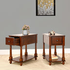 Set of 2 Narrow End Table with Drawer, 2-Tier Tables-Cherry Walnut | Skinny End Table with Storage Shelf, Small Nightstand, Tiny Sofa Side Table for Living Room, Wooden Nightstand for Bedroom