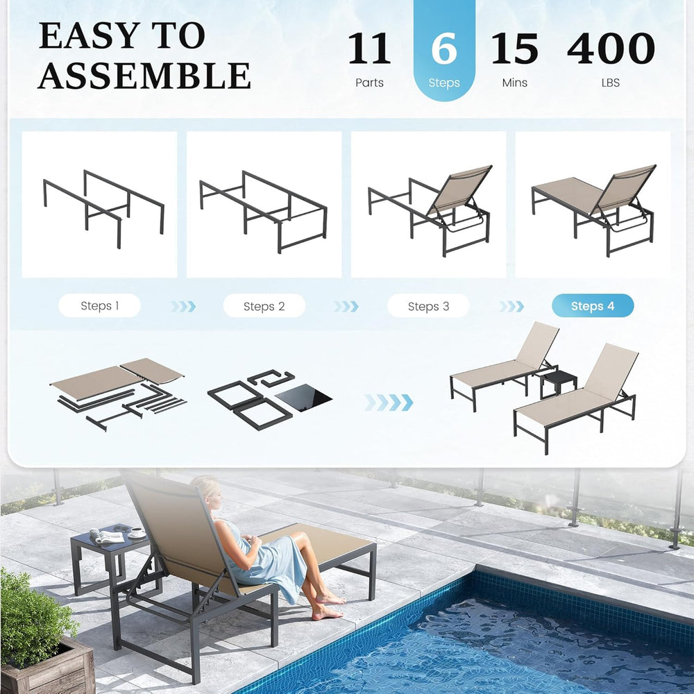 UDPATIO Chaise Lounge Chair Patio Pool Lounge Chair Outdoor with 5 Position A...
