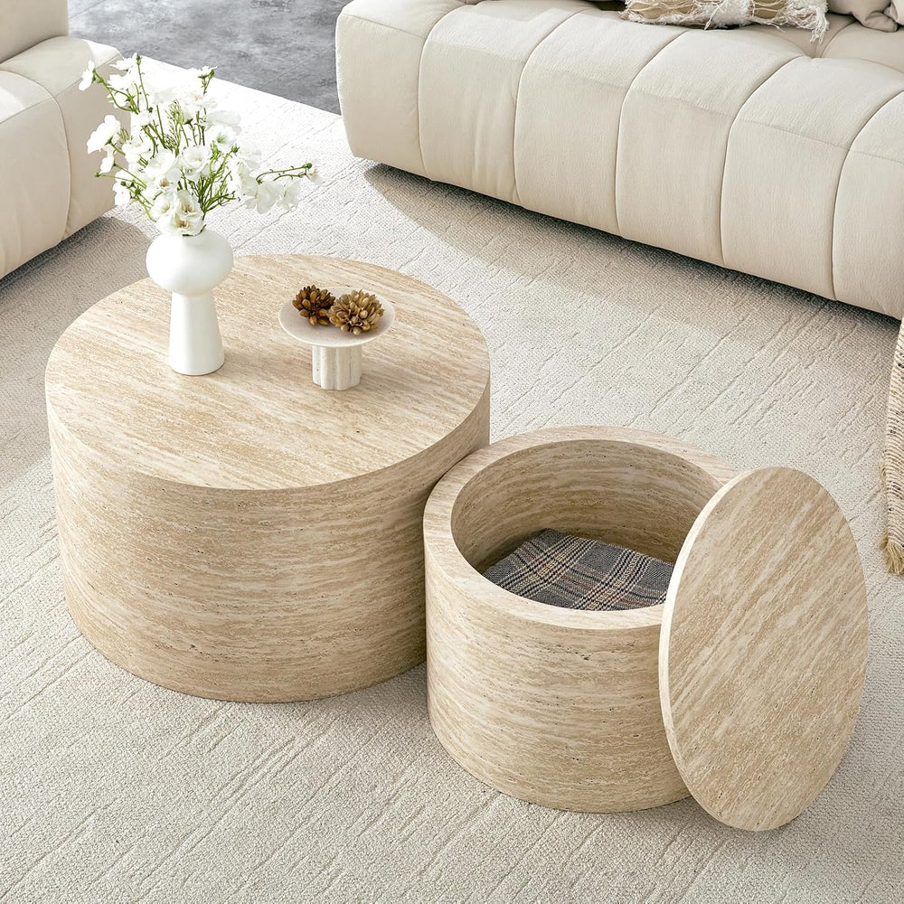 LKTART Round Nesting Coffee Table Set of 2， Modern Small Circle Coffee Table ...