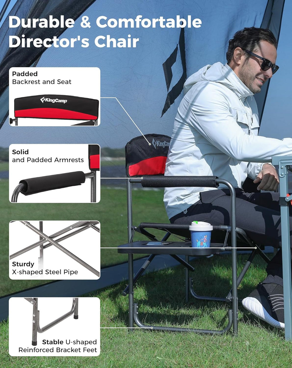 KingCamp Director Chair – Heavy Duty 400lb Capacity Camping Chair with Side T...