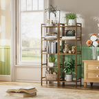 HITNET Bamboo Book Shelf, Tall Narrow Bookcase, Bathroom Shelving Unit 5 Tier Floor Standing Adjustable Bookshelf for Small Spaces, Walnut
