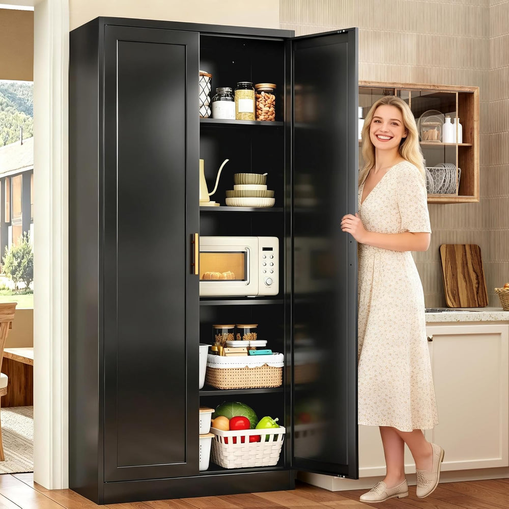 71” Tall Kitchen Pantry Cabinet, Metal Storage Cabinet with 2 Doors and 4 Adj...