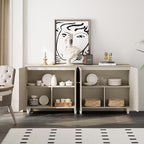 WAMPAT TV Stand Cabinets for TVs up to 75 Inches, 2-in-1 Wood Entertainment Center with Doors and 6 Compartments, 70.8" Modern Media Console Table with Storage for Living Room Bedroom, Beige Linen