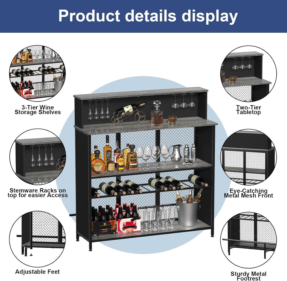 GDLF Liquor Cabinet, 47.2" W Mini Bar for Home with Wine Rack& Storage