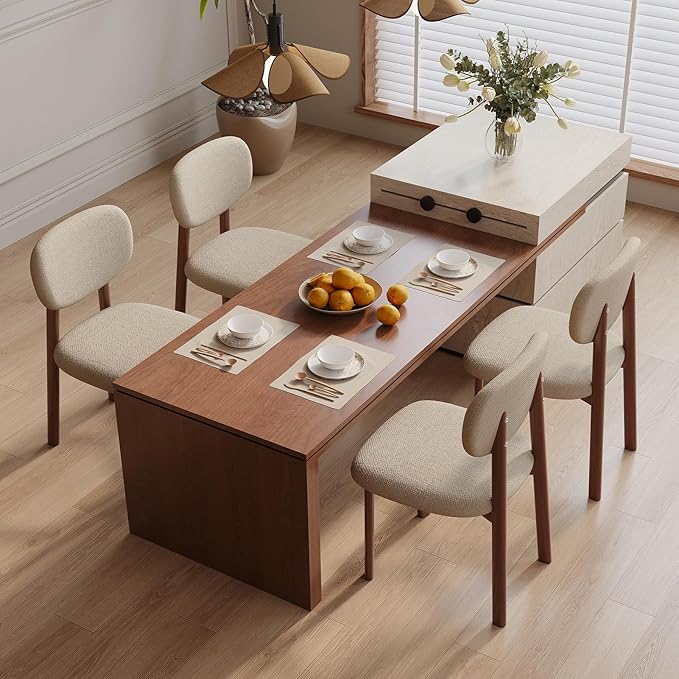 Modern Dining Room Chairs Set of 2 Upholstered Kitchen & Dining Chairs with Metal Legs for Dining Room Kitchen Living Room, Beige/Walnut Linen