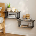 Floating Nightstand Set of 2, 2-Tier Floating Shelves Wall Mounted,Floating Bedside Table Wall Shelf,Display Wall Shelves for Bedroom,Living Room, Bathroom, Kitchen, Grey