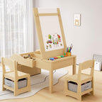 5-in-1 Kids Art Table and Chairs, Toddler Table and Chair Set, Craft Play Desk for Kids, Convertible Art Easel with Paper Roll Holder & Storage Drawers, Children Activity Learning Center - Nature Wood