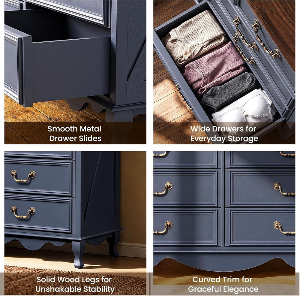 Farmhouse 6 Drawer Dresser, Tall Chest of Drawers Wood Storage Cabinet