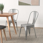 Devoko Metal Indoor-Outdoor Chairs Distressed Style Kitchen Dining Chairs Stackable Side Chair with Back Set of 4 (Silver)