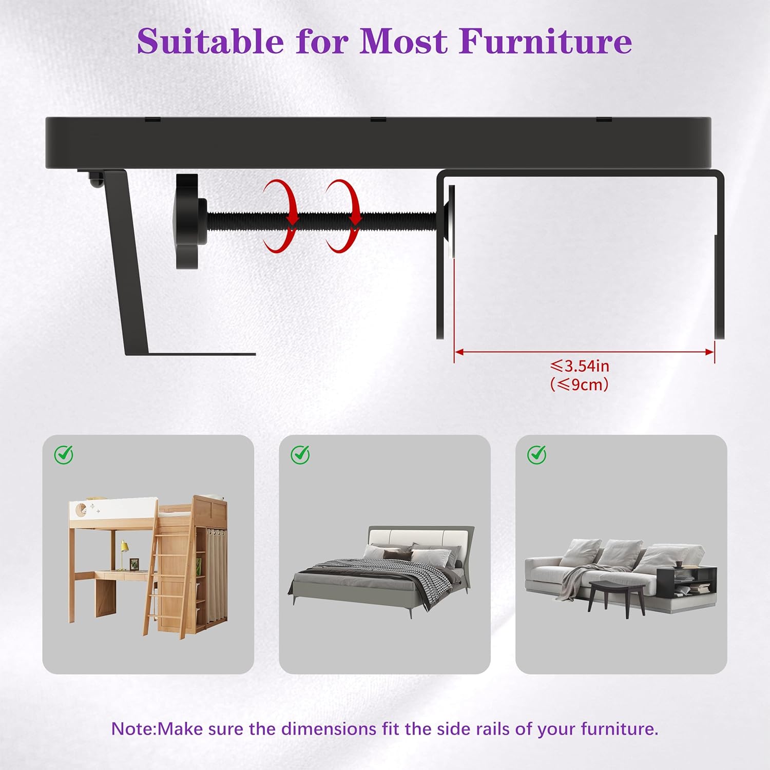 ANYHI Bedside Shelf for Dorm Room Bunk & Top Bunk, Aluminum Clip On Nightstand, Floating Bed Shelf, Hanging Table, Bed Side Shelf with Cup Holder, 6 Hooks, College Dorm Room Essentials, Black