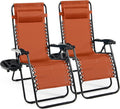 Tangkula Zero Gravity Chair, Folding Patio Lounge Chair Adjustable Outdoor Recliner with Cup Holder, Wide Armrest for Patio Garden Poolside Outdoor Yard Beach, Support 350 lbs (2, Orange)