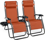 Tangkula Zero Gravity Chair, Folding Patio Lounge Chair Adjustable Outdoor Recliner with Cup Holder, Wide Armrest for Patio Garden Poolside Outdoor Yard Beach, Support 350 lbs (2, Orange)
