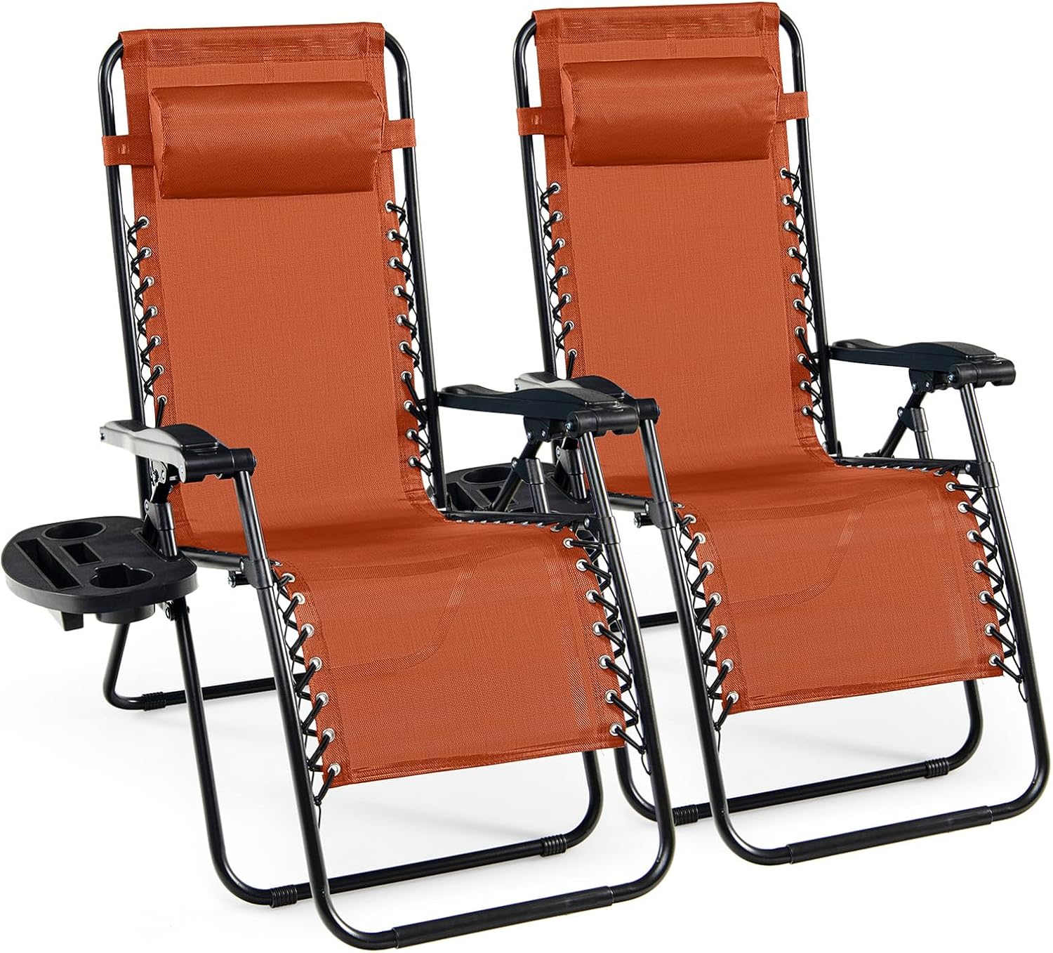 Tangkula Zero Gravity Chair, Folding Patio Lounge Chair Adjustable Outdoor Recliner with Cup Holder, Wide Armrest for Patio Garden Poolside Outdoor Yard Beach, Support 350 lbs (2, Orange)
