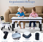 Kids Table and 4 Chairs Set, Height Adjustable Toddler Table and Chair Set, Toddler Desk with Graffiti Desktop & Non-Slip Legs, Children Activity Table for Daycare, Classroom (Black)