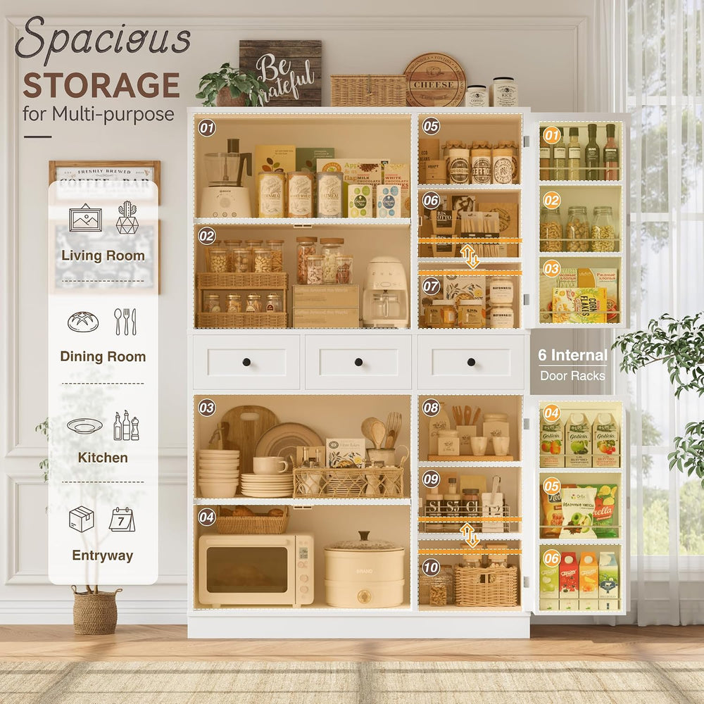 HITHOS 71" Tall Kitchen Pantry Storage Cabinet w/Drawers & Shelves, ...