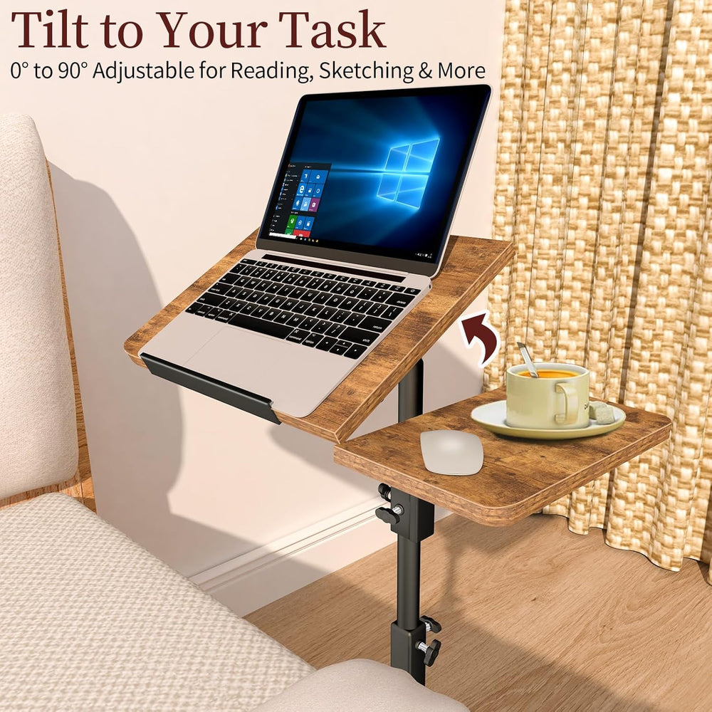 End Table Adjustable Height, 22.8"L Side Table Tv Tray with Wheels, 90° ...