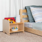 Ocodile Kids Nightstand for Floor Beds, Solid Wood Small Bedside Table with Book Pocket, Low Tiny Nightstand for Nursery, Toddler & Kids Room, Montessori Style Side Table - Varnished