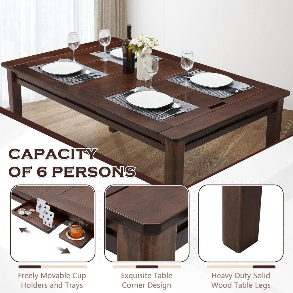 63"x39" Board Game Table with Removable Top Solid Wood Dining/Gamin...