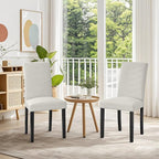 VECELO Upholstered Dining Chairs Set of 6, Fabric Wood Legs High Back for Kitchen Living Room, Beige