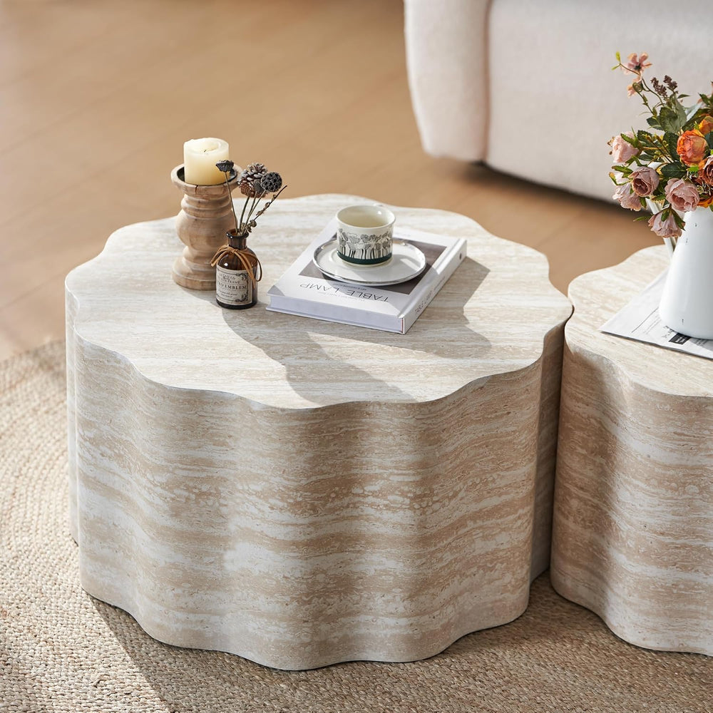 23.6''+26.7'' Set of 2 Faux Mars Pattern Round Coffee Tables,...