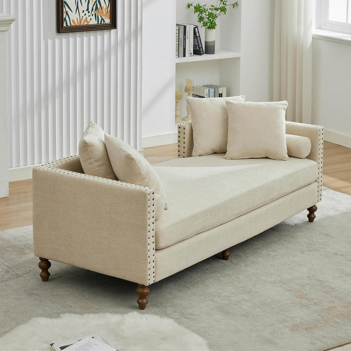 Setawix 75.2" Indoor Chaise Lounge Sofa Chair Double-Sided,Chenille Large Ottoman Bench with Open Back for Living Room Bedroom,Modern Upholstered Chaise Lounger Couch for Indoors. (Beige, 75.2")