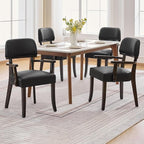 PU Leather Dining Chairs with Arms Set of 2, Upholstered Dining Room Chairs with Hardwood Legs & Open Curved Backrest,Modern Accent Kitchen Chairs 350 LBS Capacity, Black