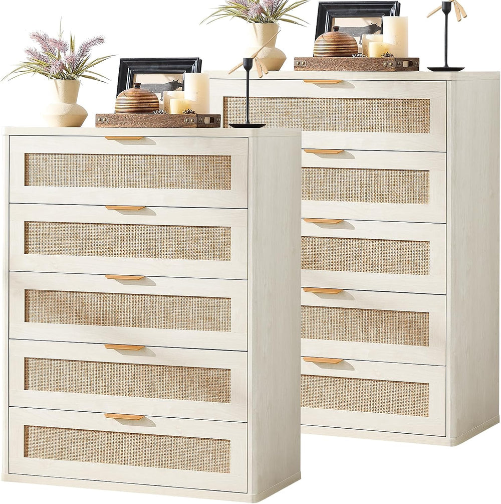 LEYAOYAO Rattan Dresser for Bedroom Set 2, 41" Tall Chest of Drawers | G...