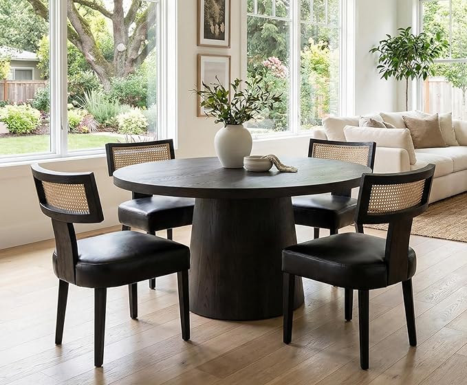 Rattan Dining Chairs Set of 4, Modern PU Leather Upholstered Kitchen Chairs, ...