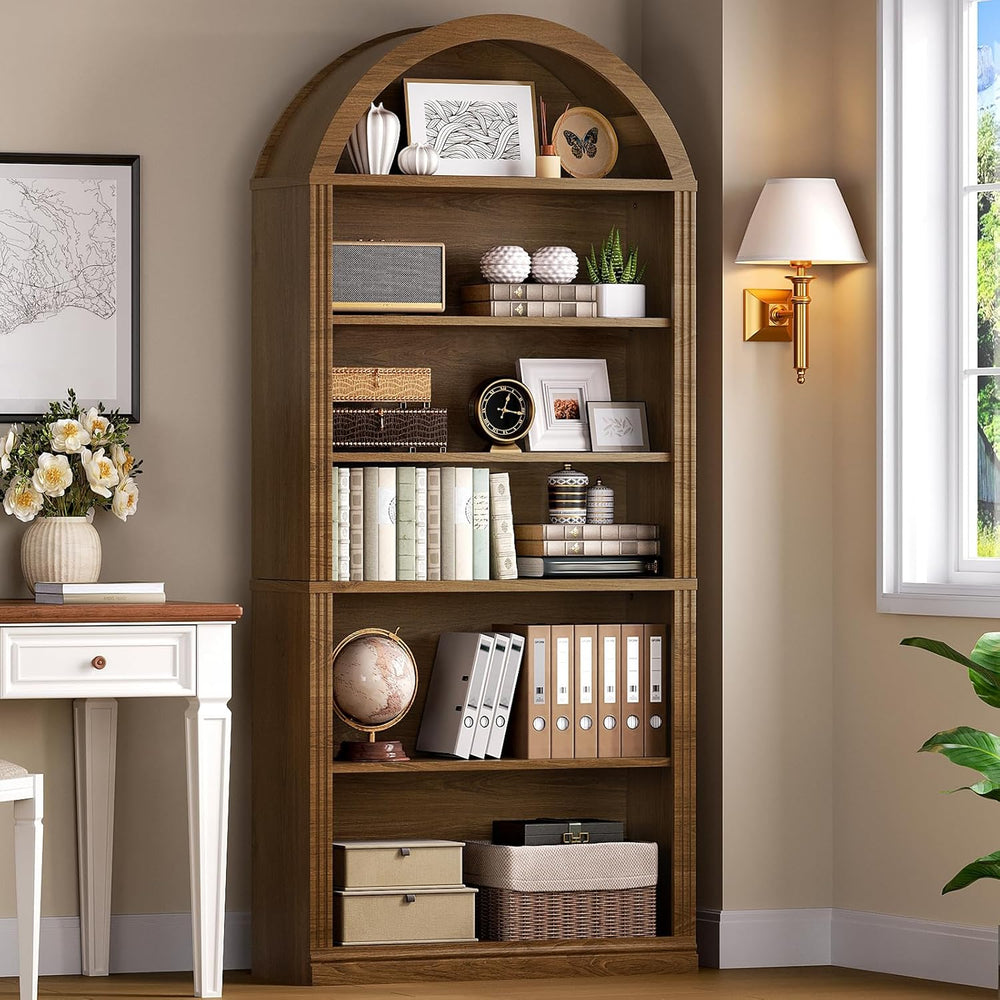 RALGEND Arched Bookshelf, 75.8" Tall Arch Bookcase with Storage, 6-Tier ...