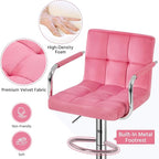 Yaheetech Bar Stools Set of 4, Velvet Fabric Swivel Barstools, Height Adjustable Counter Chairs, Modern Stools with Back for Bar Kitchen Island Dining Room, Pink